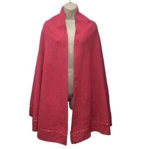 Vintage Y2K Raspberry Pink Knit Shawl Wrap D’Mayes Crochet Ribbon Trim Boho